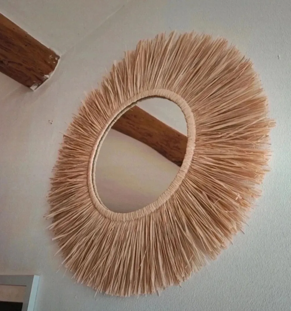 Miroir raphia fait main, création artisanale