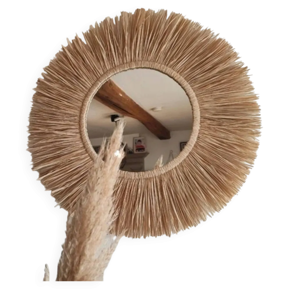 Miroir raphia fait main, création artisanale