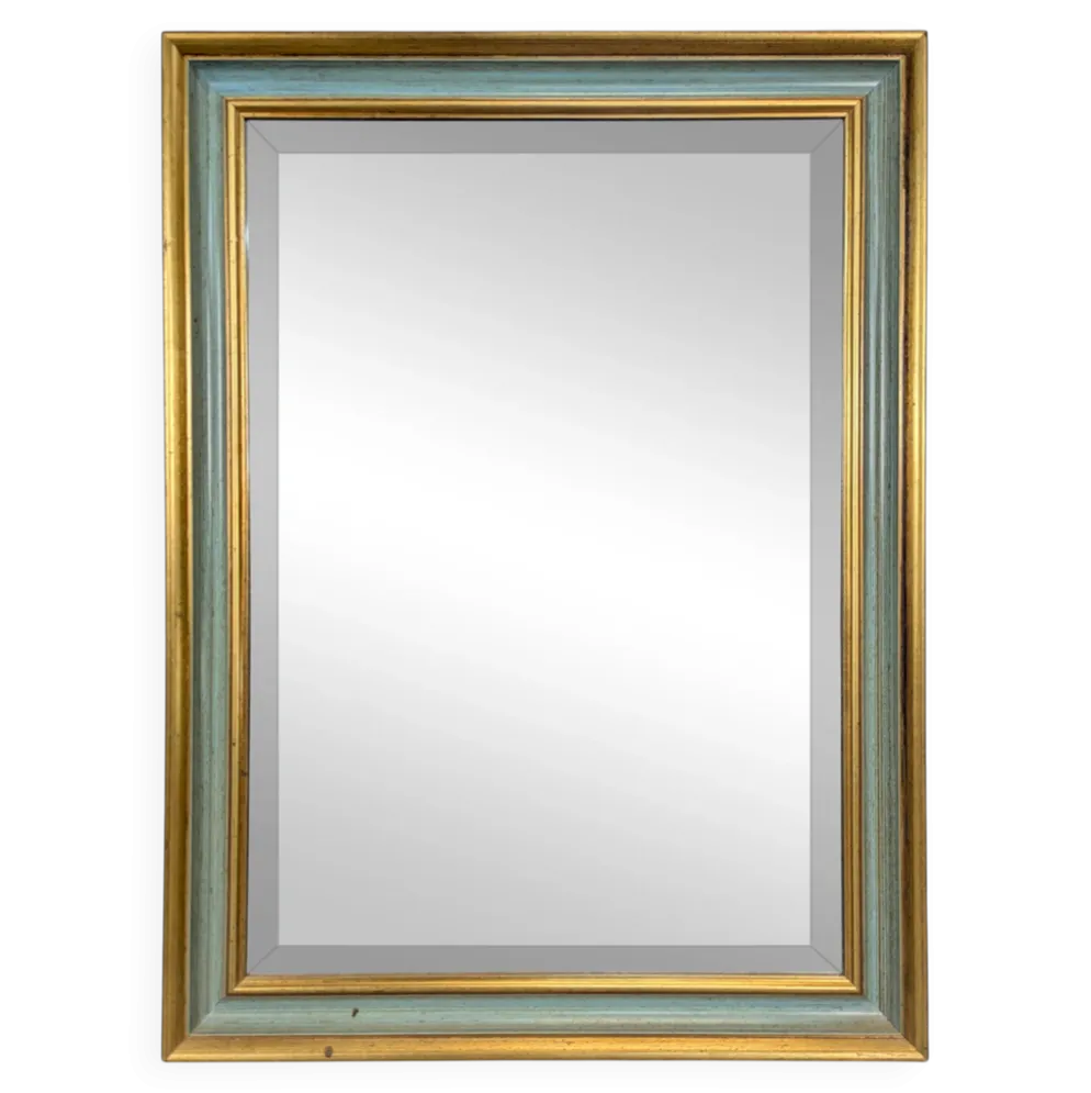 Miroir rectangulaire à cadre laqué vert et doré