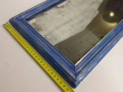 Miroir rectangulaire patine bleu et argent 28 X 46 cm