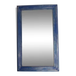 Miroir rectangulaire patine bleu et argent 28 X 46 cm