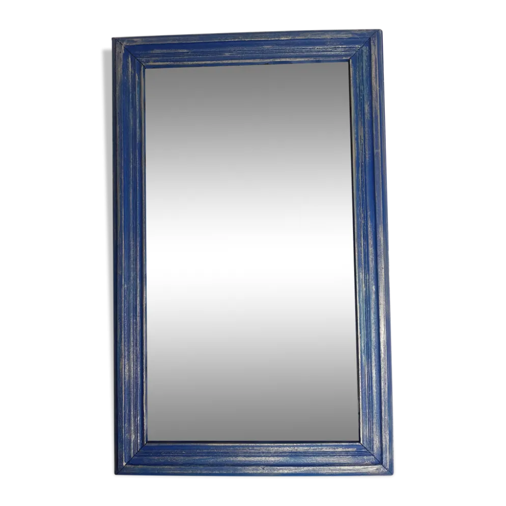 Miroir rectangulaire patine bleu et argent 28 X 46 cm