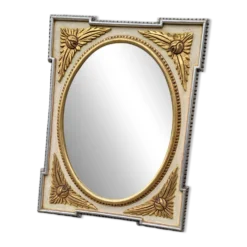 Miroir rectangulaire style Louis XVI / Néo-classique – Doré et crème