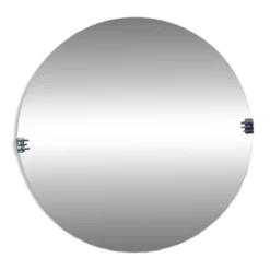 Miroir rond Art Déco – Verre biseauté & clips chromés – Années 1930