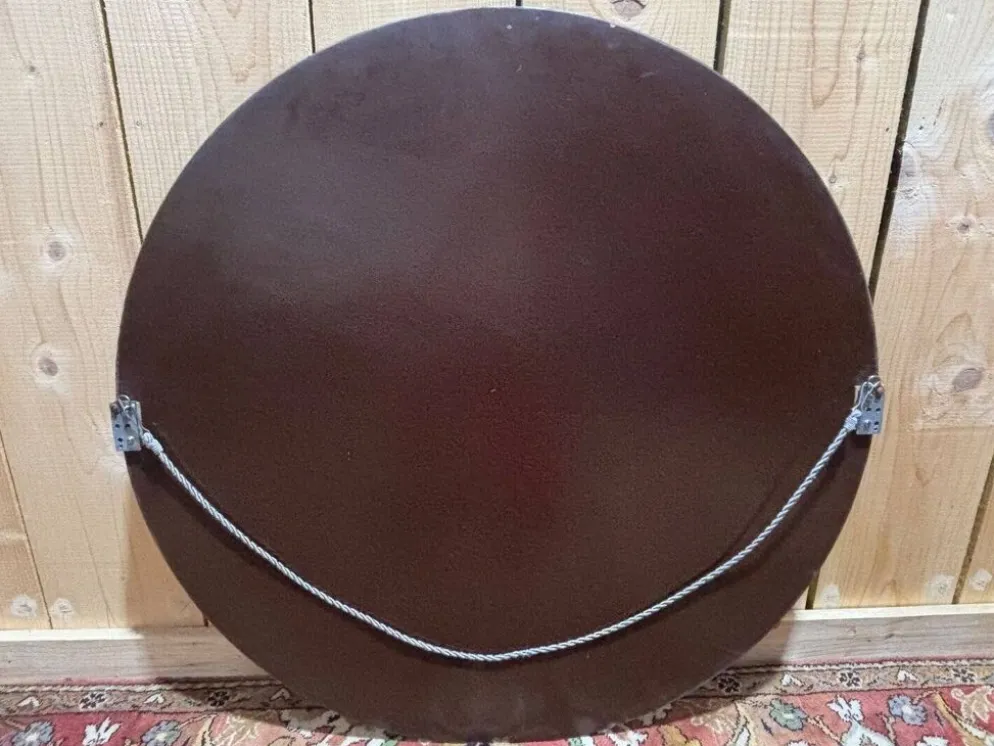Miroir rond Art Déco – Verre biseauté & clips chromés – Années 1930