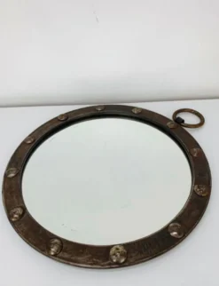 Miroir rond cerclage fer, vintage