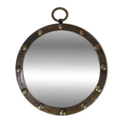 Miroir rond cerclage fer, vintage
