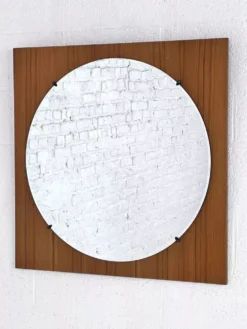 Miroir rond des années 60 - 70 sur cadre carré en bois