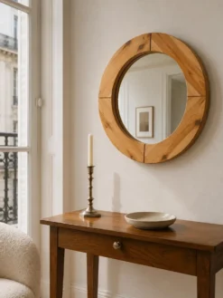 Miroir rond en bois brut