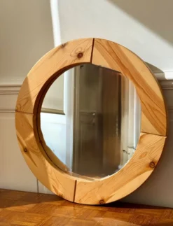 Miroir rond en bois brut