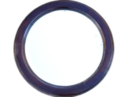Miroir rond en chêne massif, biseauté, abimé, diamètre 56cm