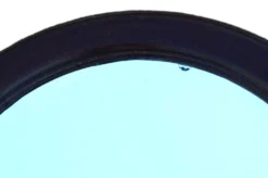 Miroir rond en chêne massif, biseauté, abimé, diamètre 56cm