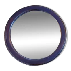 Miroir rond en chêne massif, biseauté, abimé, diamètre 56cm