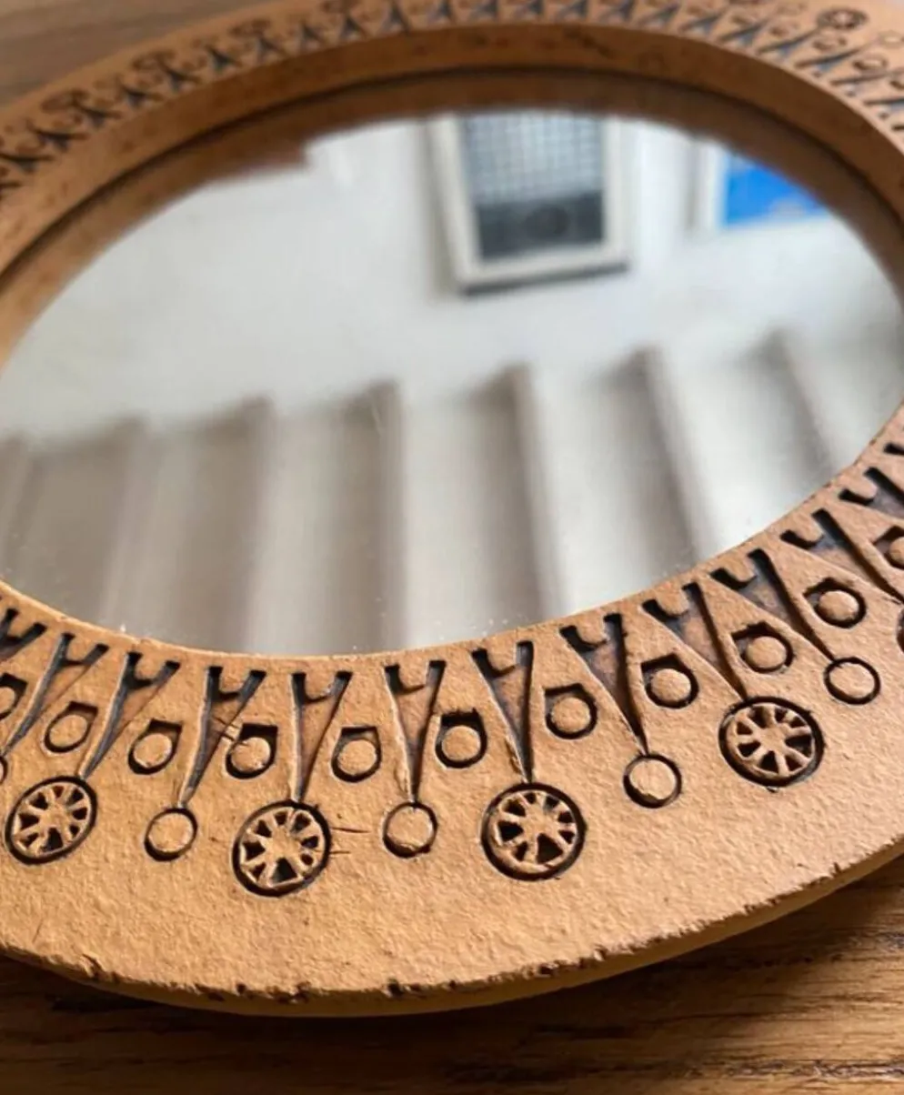 Miroir rond en céramique vintage