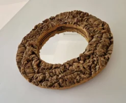 Miroir rond en liège vintage années 70
