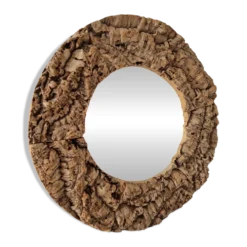 Miroir rond en liège vintage années 70