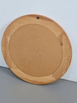 Miroir rond en pin scandinave vintage, années 1970