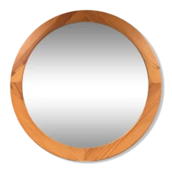 Miroir rond en pin vernis