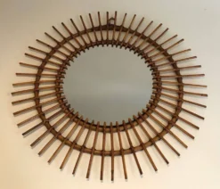 Miroir rond en rotin
