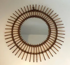 Miroir rond en rotin