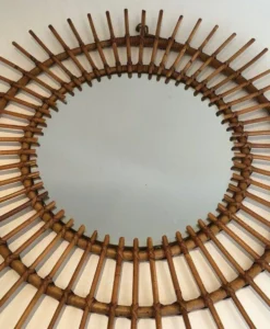 Miroir rond en rotin