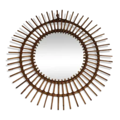 Miroir rond en rotin