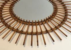 Miroir rond en rotin