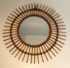 Miroir rond en rotin
