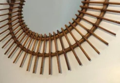 Miroir rond en rotin