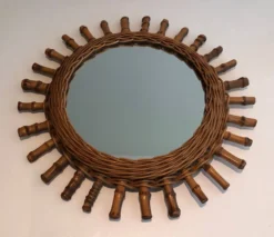 Miroir rond en rotin