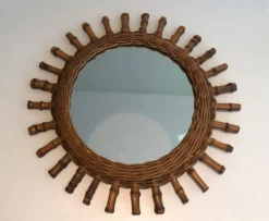 Miroir rond en rotin