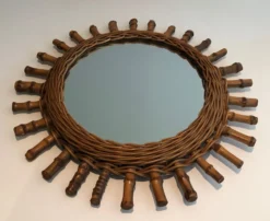 Miroir rond en rotin
