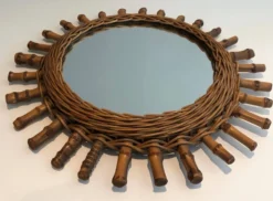 Miroir rond en rotin