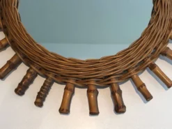 Miroir rond en rotin