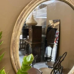 Miroir rond en rotin avec anneau