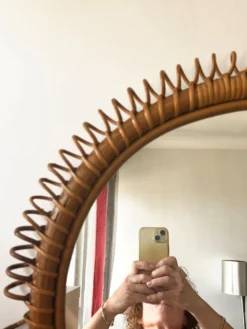Miroir rond en rotin Franco Albini