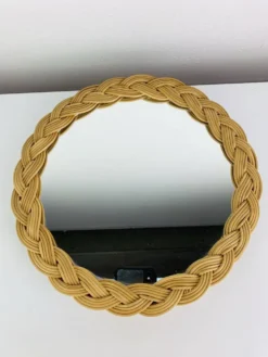 Miroir rond en rotin tressé, années 60, vintage