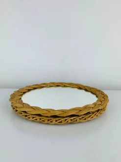 Miroir rond en rotin tressé, années 60, vintage