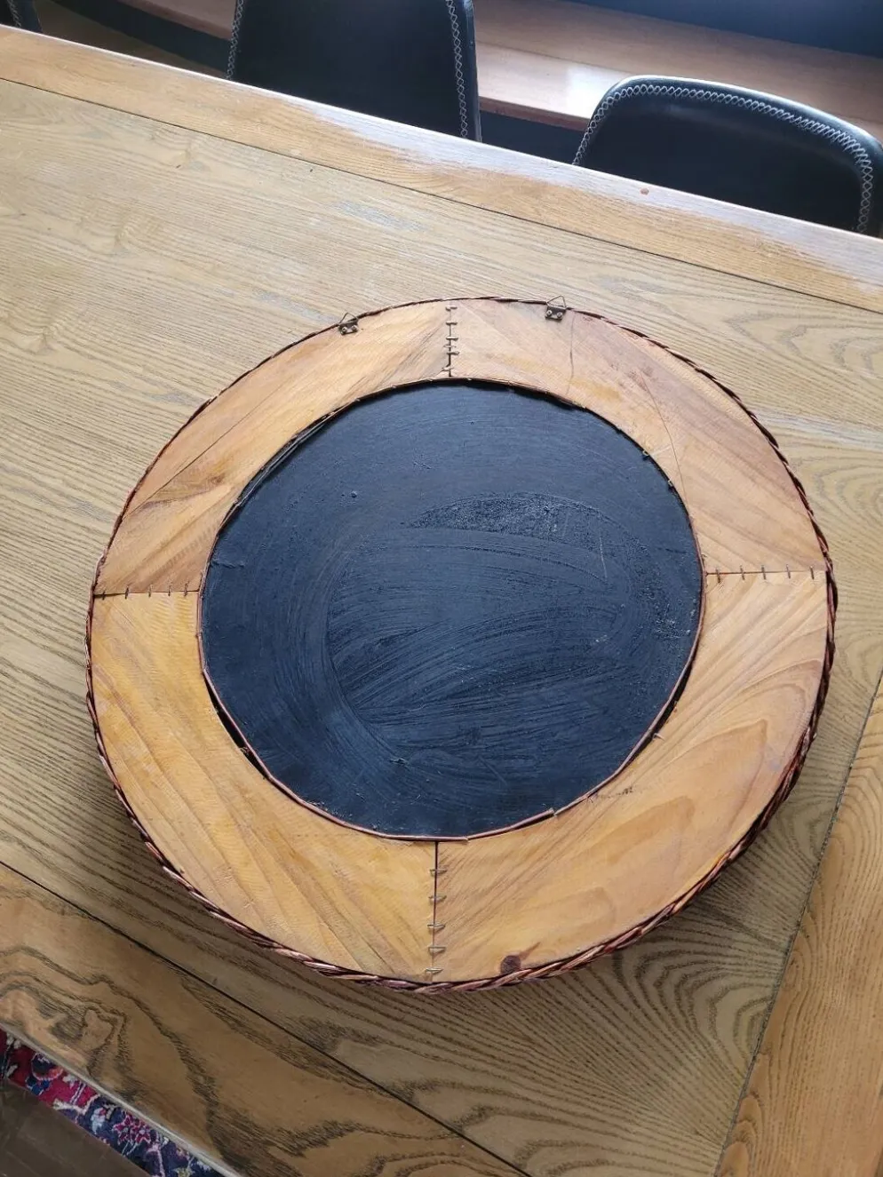 Miroir rond en rotin vintage