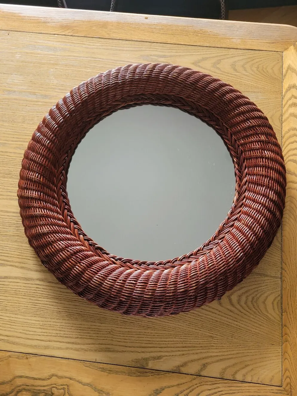 Miroir rond en rotin vintage
