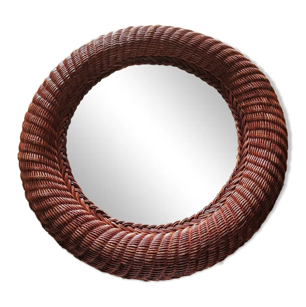 Miroir rond en rotin vintage