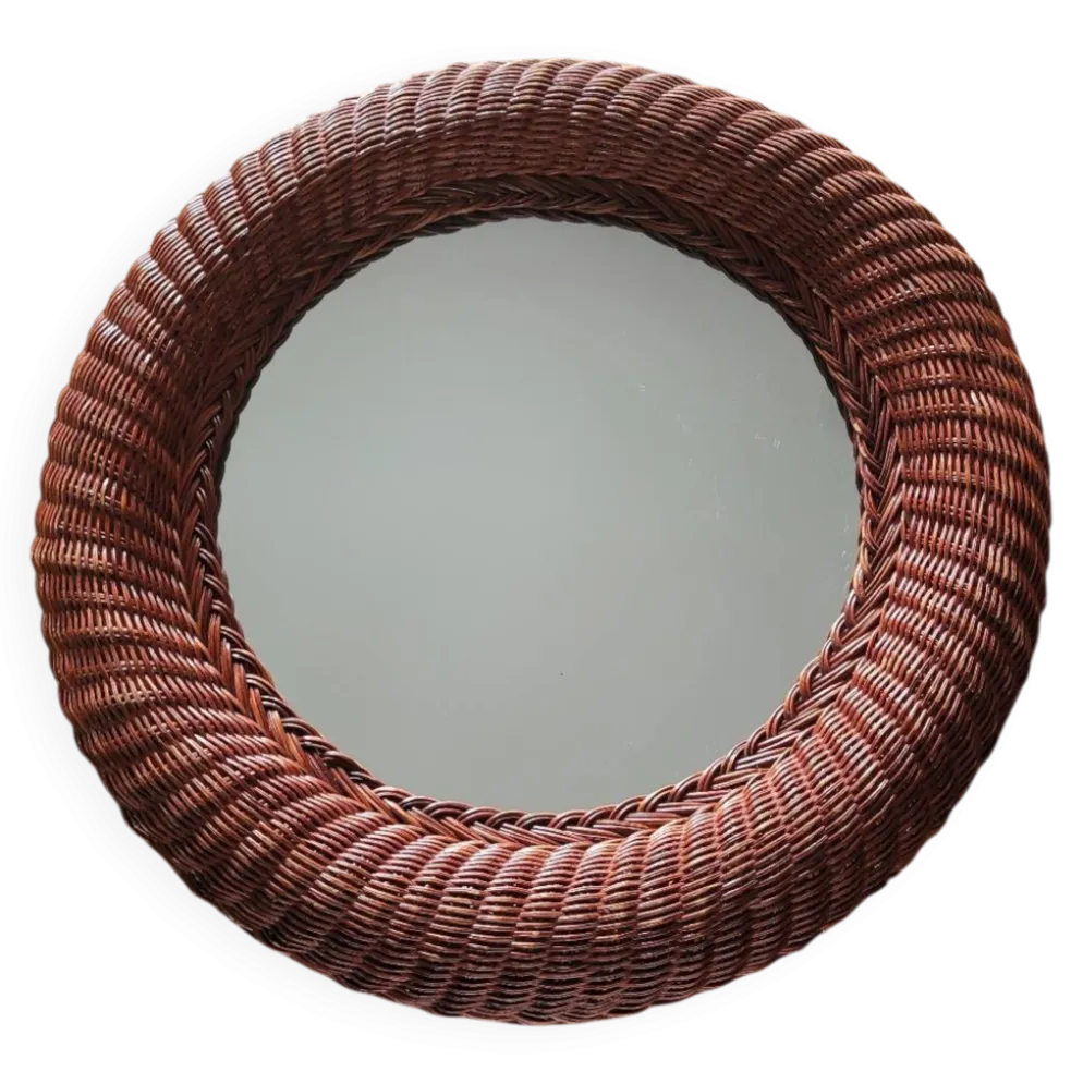 Miroir rond en rotin vintage