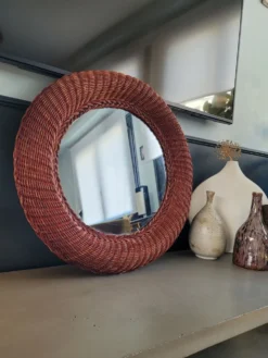 Miroir rond en rotin vintage