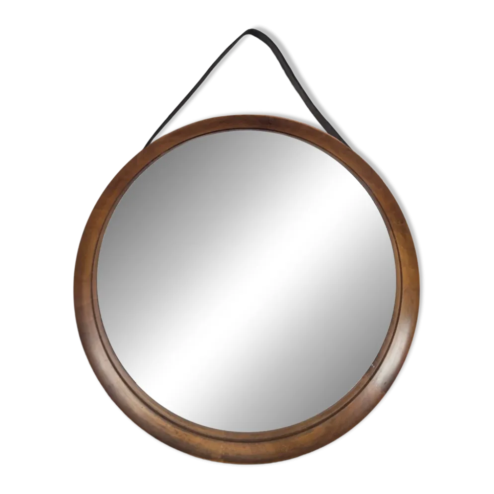 Miroir rond en teck et cuir Luxus Vittsjö par Uno et Östen Kristiansson