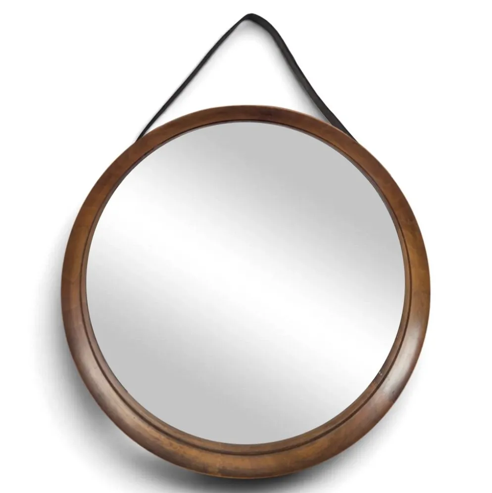 Miroir rond en teck et cuir Luxus Vittsjö par Uno et Östen Kristiansson
