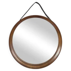 Miroir rond en teck et cuir Luxus Vittsjö par Uno et Östen Kristiansson