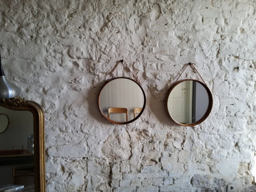 Miroir rond en teck Uno et Osten Kristiansson Luxus Vittsjö, Scandinave