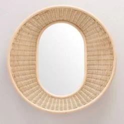 Miroir rond et convexe en rotin tressé