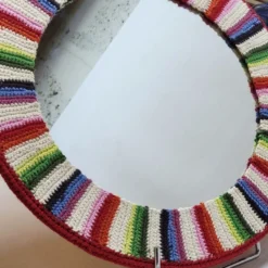 Miroir Rond Mural Cadre Crochet Tricot Bohême