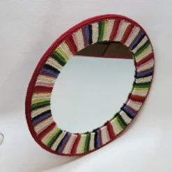 Miroir Rond Mural Cadre Crochet Tricot Bohême